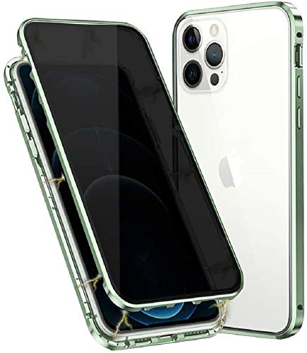 Magnetische Anti-Peep Handyhülle für iPhone 12 Mini - 360 Grad Adsorption Metallrahmen Schutzhülle Mit Gehärtetem Glas Privacy Screen Schutz, Flip Cover, Grün von SIMao