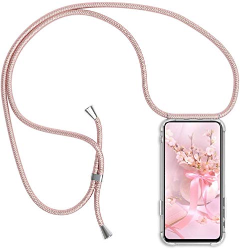 Handykette für Huawei P Smart Plus 2019/ Honor 20 Lite Hülle,Handyhülle Transparent Silikon Schutzhülle - Necklace Hülle mit Band Handy-Kette Fallschutzhülle Schnur Kette zum Umhängen Case,Roségold von SIMao