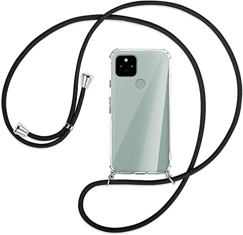 Handykette kompatibel mit Google Pixel 5 Hülle,Handyhülle Transparent Silikon Schutzhülle - Necklace Hülle mit Band Handy-Kette Case mit Necklace Schnur mit Kette zum Umhängen Case,Schwarz von SIMao