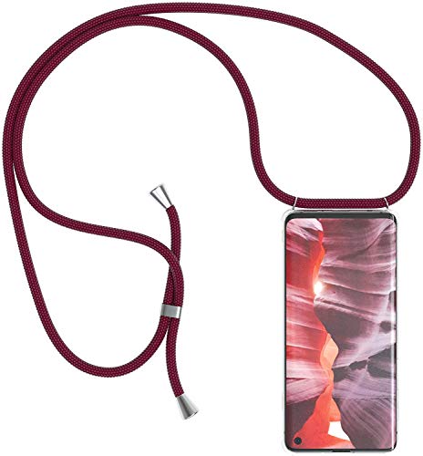 Handykette kompatibel mit Honor 9X/ Huawei P Smart Z Hülle,Handyhülle Transparent Silikon Schutzhülle - Necklace Hülle mit Band Handy-Kette Fallschutzhülle Schnur Kette zum Umhängen Case,Dunkelrot von SIMao