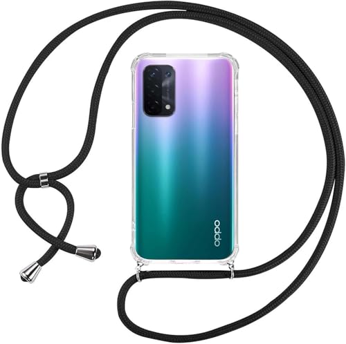 Handykette kompatibel mit Oppo A74 [4G-Version] Handyhülle Transparent Silikon Schutzhülle - Necklace Hülle mit Band Handy-Kette Case mit Necklace Schnur mit Kette zum Umhängen,Schwarz von Majen