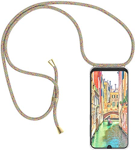 Handykette kompatibel mit Oppo Reno 4 5G Handyhülle Transparent Silikon Schutzhülle - Necklace Hülle mit Band Handy-Kette Case mit Necklace Schnur mit Kette zum Umhängen,Rainbow von SIMao