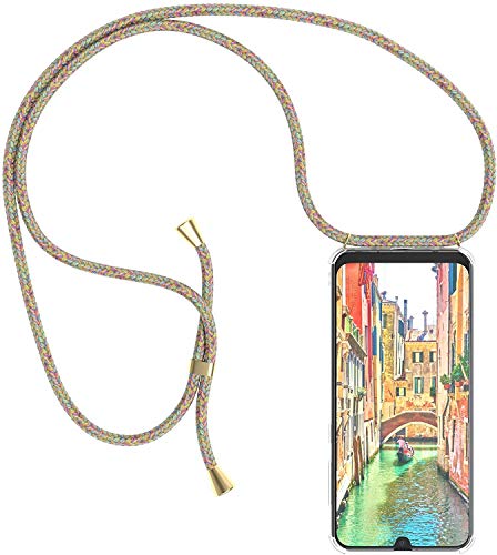 Handykette kompatibel mit Samsung Galaxy M21/ M30s Handyhülle Transparent Silikon Schutzhülle - Necklace Hülle mit Band Handy-Kette Case mit Necklace Schnur mit Kette zum Umhängen,Rainbow von Fowok