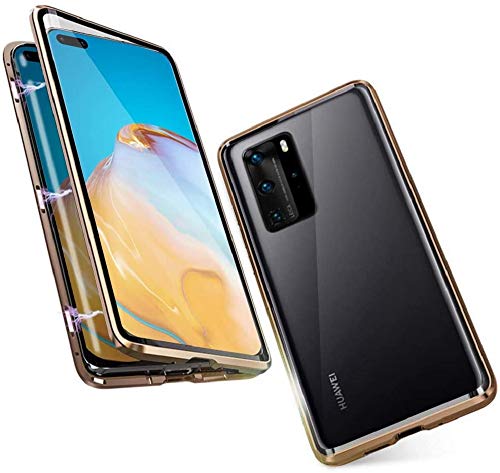 Hülle für Huawei P40 Pro Handyhülle 360 Grad Komplettschutz Magnetische Adsorption Ultra dünn Metallrahmen Schutzhülle Vorne und Hinten Transparent Gehärtetem Glas Schutz Flip Cover,Gold Hülle für Huawei P40 Pro Handyhülle 360 Grad Komplettschutz Magnetische Adsorption Ultra dünn Metallrahmen Schutzhülle Vorne und Hinten Transparent Gehärtetem Glas Schutz Flip Cover,Gold von SIMao