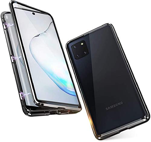 Hülle für Samsung Galaxy Note10 Lite Handyhülle 360 Grad Schutz case Magnetische Adsorption Ultra dünn Metallrahmen Schutzhülle Vorne und Hinten Transparent Gehärtetem Glas Schutz Flip Cover,Schwarz von SIMao