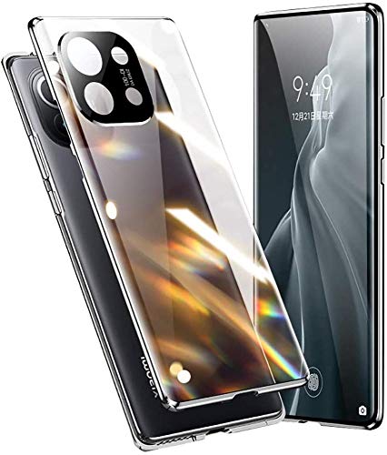 Hülle für Xiaomi 12 / Xiaomi 12X Handyhülle 360 Grad Komplettschutz Magnetische Adsorption Case Metallrahmen Schutzhülle Vorne und Hinten Transparent Gehärtetem Glas Schutz Case Cover,Schwarz von SIMao