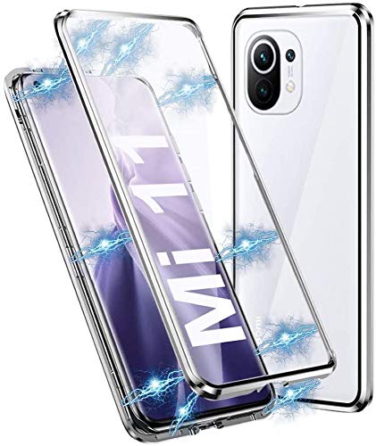 Hülle für Xiaomi Mi 11 5G Handyhülle 360 Grad Schutz Magnetische Adsorption Ultra dünn Metallrahmen Schutzhülle Vorne und Hinten Transparent Gehärtetem Glas Schutz Flip Cover,Silber Hülle für Xiaomi Mi 11 5G Handyhülle 360 Grad Schutz Magnetische Adsorption Ultra dünn Metallrahmen Schutzhülle Vorne und Hinten Transparent Gehärtetem Glas Schutz Flip Cover,Silber von SIMao