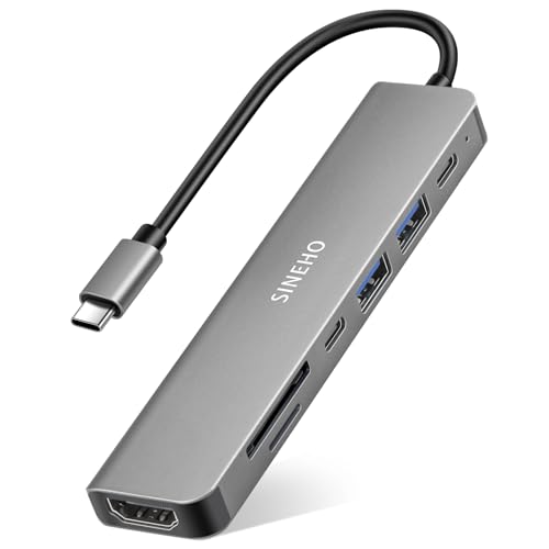 SINEHO 7-in-1 USB C Hub Multiport Adapter mit 4K@30Hz HDMI, 100W PD, USB 3.0, USB 2.0, USB-C-Datenanschluss und SD/TF-Kartenleser – Kompatibel mit MacBook, Dell XPS, Surface Pro und mehr SINEHO 7-in-1 USB C Hub Multiport Adapter mit 4K@30Hz HDMI, 100W PD, USB 3.0, USB 2.0, USB-C-Datenanschluss und SD/TF-Kartenleser – Kompatibel mit MacBook, Dell XPS, Surface Pro und mehr von SINEHO