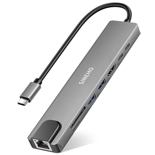 SINEHO 8-in-1 USB C Hub Multiport Adapter mit 4K@30Hz HDMI, 100W PD, USB 3.0, USB 2.0, USB-C-Datenanschluss, Ethernet-Port und SD/TF-Kartenleser – Kompatibel mit MacBook, Dell XPS und mehr SINEHO 8-in-1 USB C Hub Multiport Adapter mit 4K@30Hz HDMI, 100W PD, USB 3.0, USB 2.0, USB-C-Datenanschluss, Ethernet-Port und SD/TF-Kartenleser – Kompatibel mit MacBook, Dell XPS und mehr von SINEHO