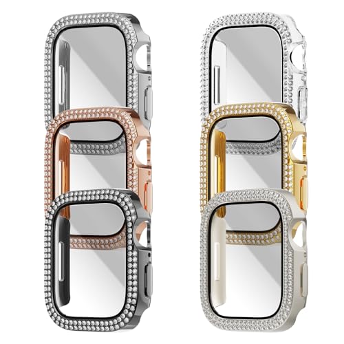 SINGEAR Doppelte Diamant-Glitzer-Displayschutzfolie, kompatibel mit Apple Watch Serie 9/8/7, 41 mm, glänzende Kristall-Strass-Stoßfängerabdeckung für Damen und Mädchen, 6 Farben von SINGEAR