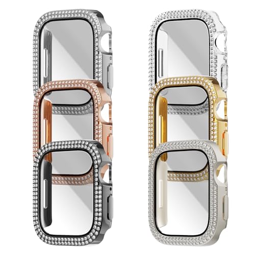 SINGEAR Double Diamonds Bling Displayschutzhülle, kompatibel mit Apple Watch Serie 9/8/7, 41 mm, glänzende Kristall-Strass-Stoßfängerabdeckung für Damen, 6 Farben von SINGEAR