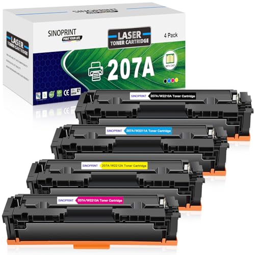 SINOPRINT 207A 207X Toner mit Chip Kompatibel für HP 207A 207X Toner Set für Toner HP Color Laserjet MFP M283fdw M255nw M255dw M282nw MFP M283fdn W2210A W2211A W2212A W2213A (4-Pack) von SINOPRINT