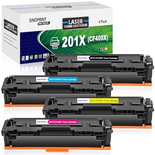 SINOPRINT 4er-Pack 201X CF400X Toner mit Chip Kompatibel für HP 201X 201A CF400A für HP M277dw Toner Color Laserjet pro MFP M277n M252dw M274n M252n M277c6 M277 M252 M274 CF400A CF401X CF402X CF403X von SINOPRINT