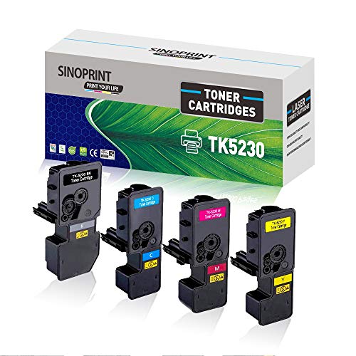 SINOPRINT TK5230 Kompatibel für Kyocera Ecosys P5021cdn Toner M5521cdw M5521cdn P5021cdw P5021 M5521 TK-5230K TK-5230 TK-5230C TK-5230Y TK-5230M (Schwarz Cyan Gelb Magenta, 4er-Pack) von SINOPRINT