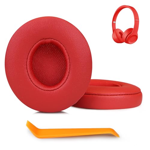 SINOWO Ersatz-Ohrpolster für Beats Solo 2 & Solo 3 kabellose On-Ear-Kopfhörer, Solo2 Solo3 Ohrpolster mit Geräuschisolierung, Memory-Schaum, weiches Protein-Leder (Club Red) von SINOWO
