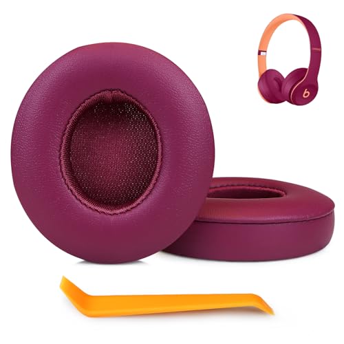 SINOWO Ersatz-Ohrpolster für Beats Solo 2 & Solo 3 kabellose On-Ear-Kopfhörer, Solo2 Solo3 Ohrpolster mit Geräuschisolierung, Memory-Schaum, weiches Protein-Leder (Dunkelrot) von SINOWO