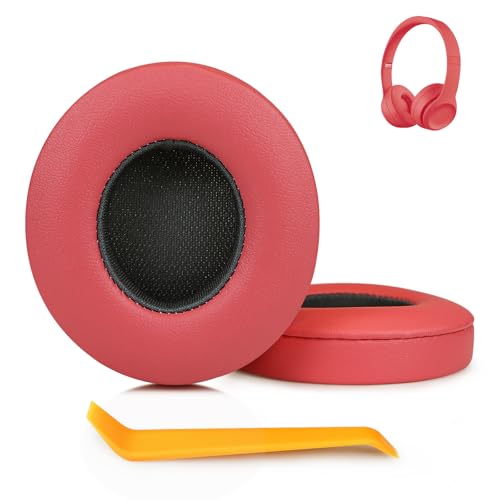SINOWO Ersatz-Ohrpolster für Beats Solo 2 & Solo 3 kabellose On-Ear-Kopfhörer, Solo2 Solo3 Ohrpolster mit Geräuschisolierung, Memory-Schaum, weiches Protein-Leder (Psychedelic Red) von SINOWO