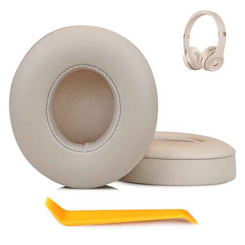 SINOWO Ersatz-Ohrpolster für Beats Solo 2 & Solo 3 kabellose On-Ear-Kopfhörer, Solo2 Solo3 Ohrpolster mit Geräuschisolierung, Memory-Schaum, weiches Protein-Leder (mattgold) von SINOWO