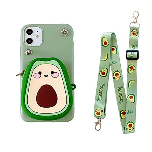 CrossBody Wallet Case Compatible with Apple iPhone 12 Mini Cases 3D Cute Fruit Phone Purse Card Pouch Kickstand Cover Soft Silicone Case with Detachable Lanyard Shockproof Cover (Avocado) von SINQERISHT
