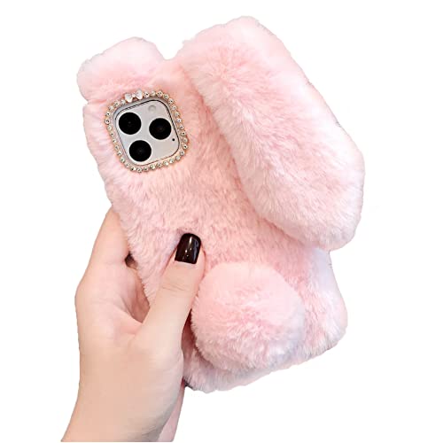 Cute Plush Bunny Case Compatible with Apple iPhone 11 Pro Case Fluffy 3D Ear Lovely Rabbit Soft TPU Bumper Cover Sparkling Glitter Diamond Camera Funny Kawaii Case Shockproof Cover (Pink) von SINQERISHT
