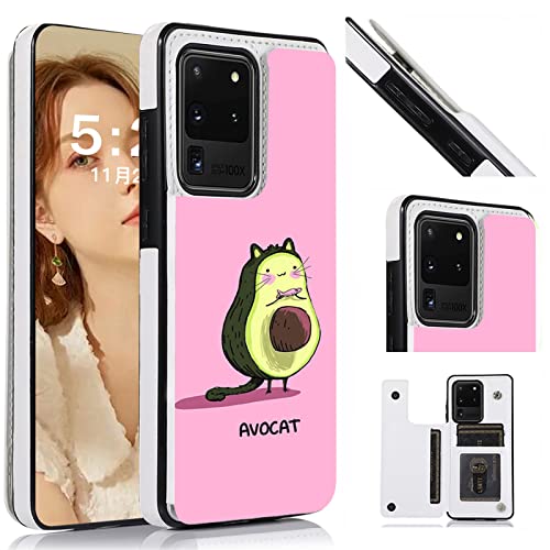 SINQERISHT Avocado Handyhülle für Samsung Galaxy S23 Plus Hülle Premium PU Klapphülle Brieftasche Kartenfächer Flip Süß Case mit Standfunktion und Magnetverschluss Schutzhülle(Avocado Katze) von SINQERISHT