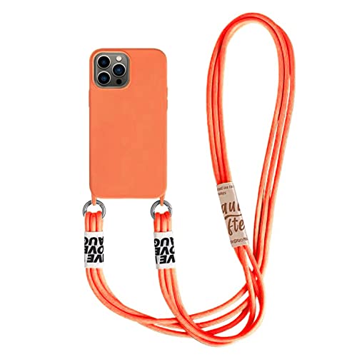 SINQERISHT CrossBody Handyhülle kompatibel mit Apple iPhone 12 Mini Hüllen, schlank, flexibel, flüssig, Silikon, Mikrofaser-Futter mit abnehmbarem Umhängeband, stoßfest, modische Hülle (orange) von SINQERISHT
