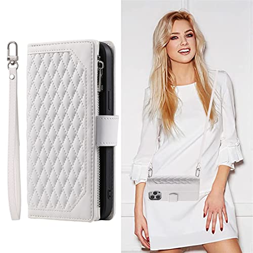 SINQERISHT Crossbody Wallet Case für Samsung Galaxy S22 Ultra Leder Handyhülle mit Kartenhalter Kickstand & Handschlaufe Cover Magnetverschluss Flip Handtasche Reißverschluss Geldbörse Shell für Damen von SINQERISHT