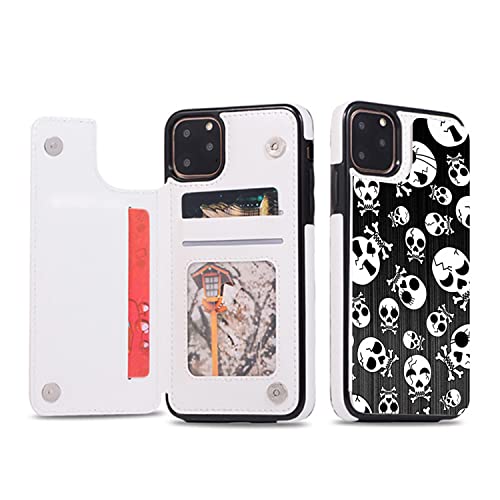 SINQERISHT Halloween Handyhülle für Apple iPhone 11 Pro Max Hülle Premium PU Klapphülle Brieftasche Kartenfächer Flip Schädel Case mit Standfunktion und Magnetverschluss Schutzhülle(10) von SINQERISHT