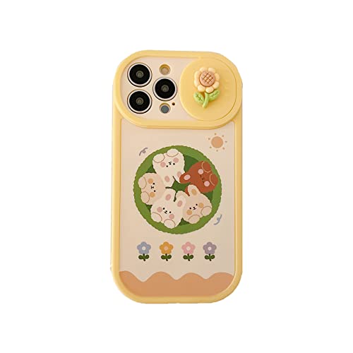 SINQERISHT Handyhülle Kompatibel mit Apple iPhone 14 Pro Hülle 3D Lustig Süße Hase und Bär Silikon Motiv Muster Kameraschutz Schutzhülle mit Slide Kamera Stoßfeste Cover(Bär) von SINQERISHT