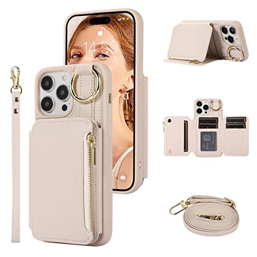 SINQERISHT Handykette Handyhülle für Apple iPhone 12 Pro Max Wallet Hülle PU Leder mit Reißverschluss Kartenfach Ständer & Ring & Armband Handytasche Magnetverschluss Schutzhülle(Weiss) von SINQERISHT