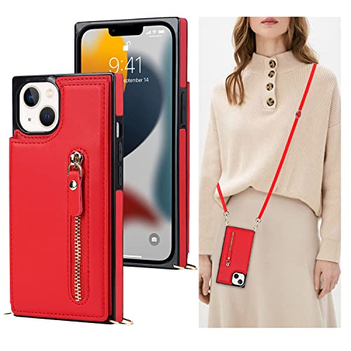 SINQERISHT Handykette Handyhülle für Samsung Galaxy S20 Ultra Hülle PU Klapphülle Brieftasche Kartenfächer Case mit Kordel Kette Standfunktion und Magnetverschluss Schutzhülle(Rot) von SINQERISHT