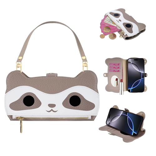 SINQERISHT Handykette Handyhülle für iPhone 13 Wallet Hülle Leder mit Reißverschluss Kartenfach Ständer und Armband【Spiegel】 Handytasche Magnetverschluss Waschbären Klapphülle SINQERISHT Handykette Handyhülle für iPhone 13 Wallet Hülle Leder mit Reißverschluss Kartenfach Ständer und Armband【Spiegel】 Handytasche Magnetverschluss Waschbären Klapphülle von SINQERISHT