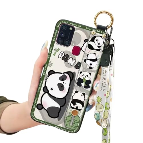 SINQERISHT Handykette Silikon Hülle für Galaxy A25E Handyhülle mit Armband Ständer und Kette Stoßfest Weich TPU Panda Cover Handytasche mit Kordel Umhängenband(Party Panda) von SINQERISHT