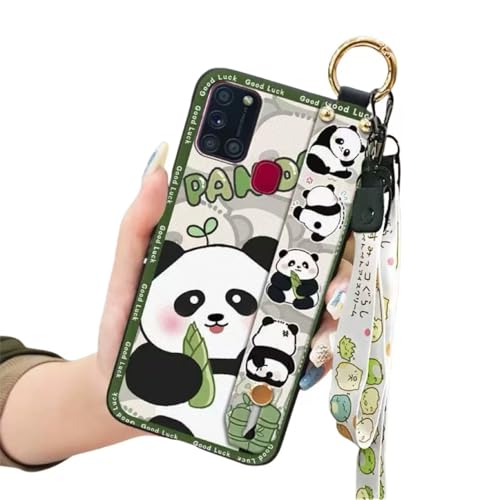 SINQERISHT Handykette Silikon Hülle für Galaxy S20 Plus Handyhülle mit Armband Ständer und Kette Stoßfest Weich TPU Panda Cover Handytasche mit Kordel Umhängenband(Gras Panda) von SINQERISHT