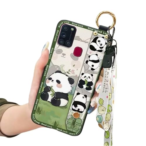 SINQERISHT Handykette Silikon Hülle für Galaxy S22 Ultra Handyhülle mit Armband Ständer und Kette Stoßfest Weich TPU Panda Cover Handytasche mit Kordel Umhängenband(Haare Panda) von SINQERISHT