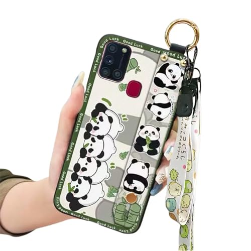 SINQERISHT Handykette Silikon Hülle für Galaxy S23 Handyhülle mit Armband Ständer und Kette Stoßfest Weich TPU Panda Cover Handytasche mit Kordel Umhängenband(Eine Reihe Pandas) von SINQERISHT