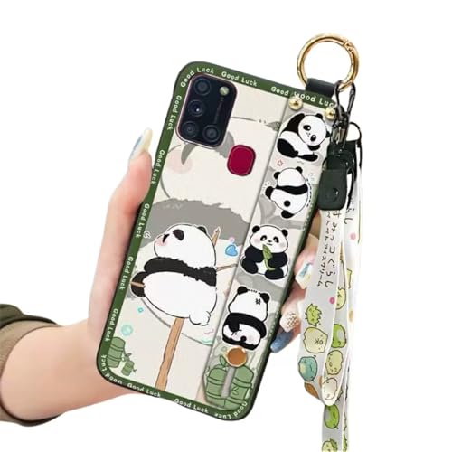 SINQERISHT Handykette Silikon Hülle für Galaxy S24 FE Handyhülle mit Armband Ständer und Kette Stoßfest Weich TPU Panda Cover Handytasche mit Kordel Umhängenband(Der denkende Panda) von SINQERISHT