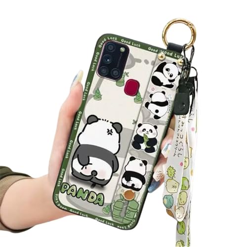 SINQERISHT Handykette Silikon Hülle für Galaxy S24 Handyhülle mit Armband Ständer und Kette Stoßfest Weich TPU Panda Cover Handytasche mit Kordel Umhängenband(Kitzeln Panda) von SINQERISHT
