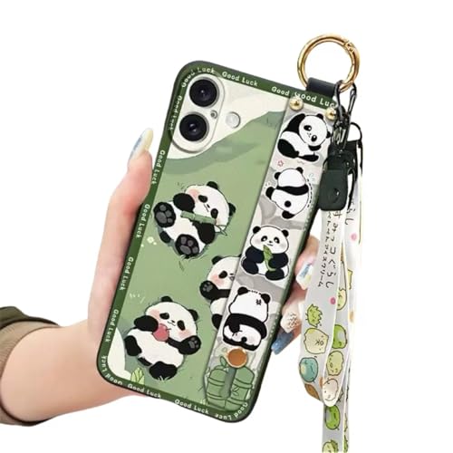 SINQERISHT Handykette Silikon Hülle für iPhone 11 Pro Max Handyhülle mit Armband Ständer und Kette Stoßfest Weich TPU Panda Cover Handytasche mit Kordel Umhängenband(Äpfel Panda) von SINQERISHT