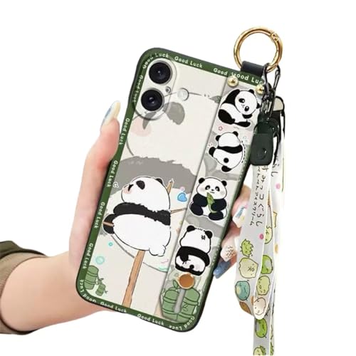SINQERISHT Handykette Silikon Hülle für iPhone 12 Pro Handyhülle mit Armband Ständer und Kette Stoßfest Weich TPU Panda Cover Handytasche mit Kordel Umhängenband(Der denkende Panda) von SINQERISHT