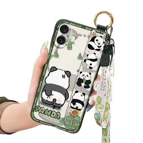 SINQERISHT Handykette Silikon Hülle für iPhone 13 Handyhülle mit Armband Ständer und Kette Stoßfest Weich TPU Panda Cover Handytasche mit Kordel Umhängenband(Kitzeln Panda) von SINQERISHT