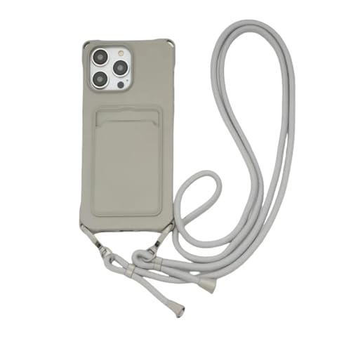 SINQERISHT Handykette für iPhone 13 Mini Hülle mit Band Necklace Handyhülle mit Kartenfach Schutzhülle Silikon mit Kette Kordel Bumper Case Stoßfest Schnur mit Kordel Umhängenband(Grau) von SINQERISHT