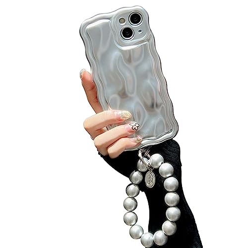 SINQERISHT Hülle Kompatibel mit Apple iPhone 11 Pro Max,3D Wasser Ripple Muster Niedlich Curly Wave Bumper Silikon Stoßfeste Handyhülle mit Perlen Armband(Silber) von SINQERISHT
