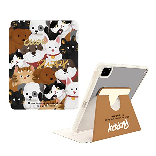 SINQERISHT Hülle für iPad 10. Generation 2022 10.9 Zoll Leder Case mit Stifthalter 360° drehbarem Ständer Schutzhülle Transparent PC Cover mit Auto Schlaf/Wach Funktion(Cats and Puppies) von SINQERISHT
