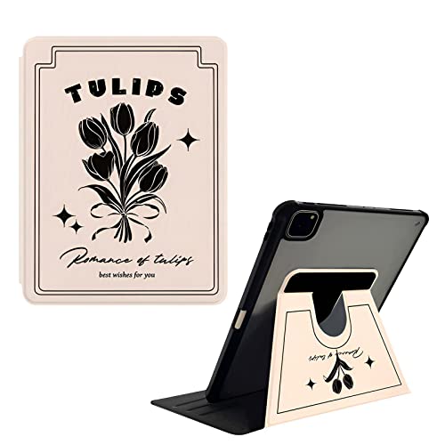 SINQERISHT Hülle für iPad 10. Generation 2022 10.9 Zoll Leder Case mit Stifthalter 360° drehbarem Ständer Schutzhülle Transparent PC Cover mit Auto Schlaf/Wach Funktion(Tulpen) von SINQERISHT
