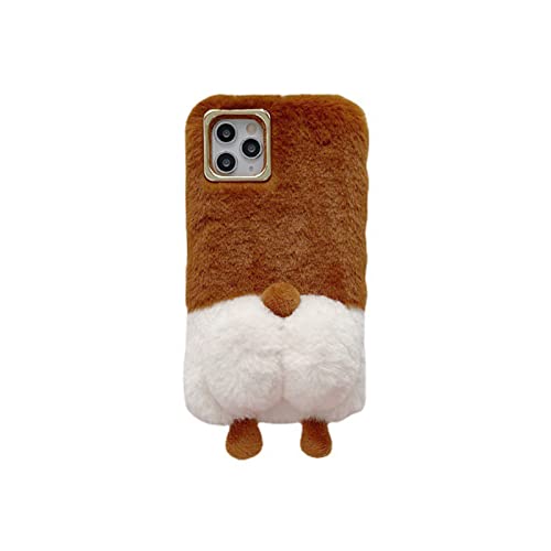 SINQERISHT Plüsch Hülle für Apple iPhone 13 Schutzhülle für Mädchen Süße Winter Warm Corgi Hintern Flauschige Handyhülle Silikonhülle Stoßfest Case(Braun) von SINQERISHT