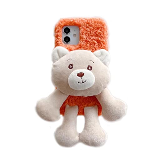 SINQERISHT Plüsch Hülle für Samsung Galaxy S21 Ultra Schutzhülle für Mädchen Süße Winter Warm 3D Bär Flauschige Handyhülle Silikonhülle Stoßfest Case(Orange) von SINQERISHT