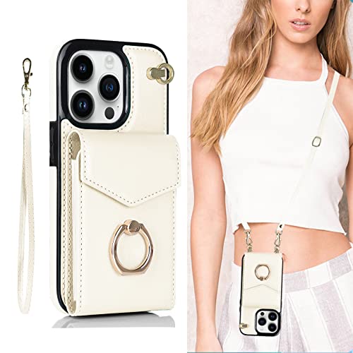 SINQERISHT Schutzhülle für Apple iPhone XS Max, Lederhülle mit Kreditkartenfach und 360°-Ringständer und Handgelenkschlaufe, Magnetverschluss, Flip Handtasche für Damen (weiß) von SINQERISHT