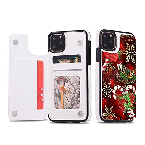 SINQERISHT Weihnachten Handyhülle für Apple iPhone 12/12 Pro Hülle PU Klapphülle Brieftasche Kartenfächer Flip Xmas Case mit Standfunktion und Magnetverschluss Schutzhülle(Weihnachtskrücke) von SINQERISHT