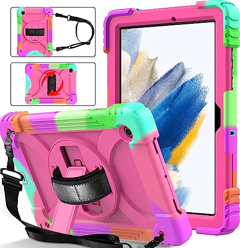 SINSO Samsung Galaxy Tab A8 10.5 2022 Hülle, stoßfeste Schutzhülle mit drehbarem Ständer/Handschlaufe für Samsung Galaxy Tab A8 10.5 Zoll 2022 (SM-X200/X205), Rosa von SINSO